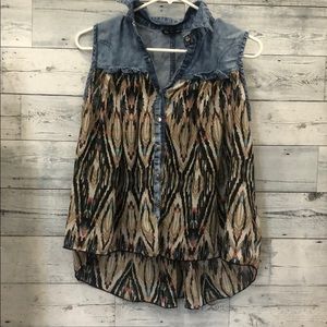 Lace Patterned Shirt with Denim